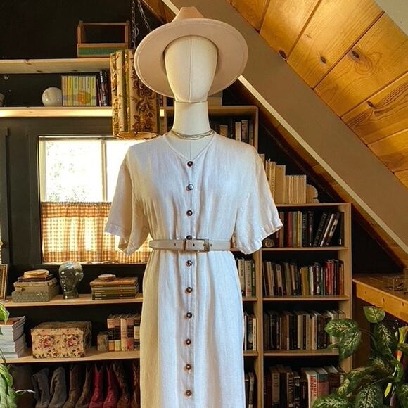 Linen Dress Button Down Linen - Picture 1 of 7